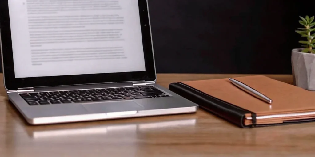 FDA submission consulting workspace with laptop, notebook, and pen.