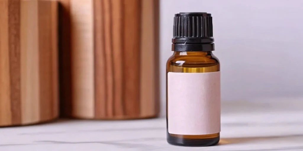 Amber cosmetic bottle with blank label. FDA labeling requirements.