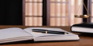 Scales of justice, law books, and open notebook symbolize tobacco product regulations.