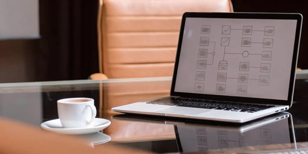 Quality management systems training diagram on a laptop.