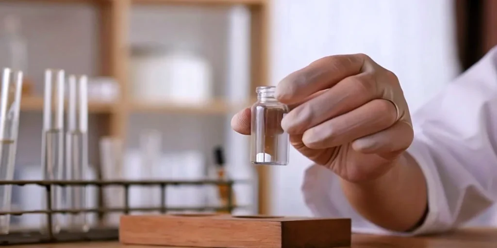 Scientist preparing a vial for an investigational new drug application.
