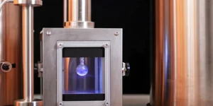 A glowing laboratory device used for a treatment with breakthrough therapy designation.