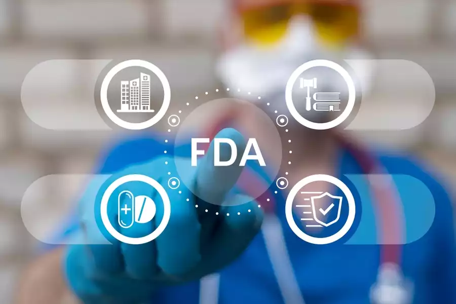 Doctor person using virtual touch screen push acronym: FDA.