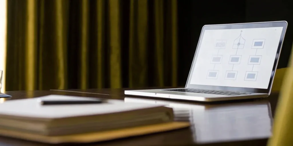 Laptop with an audit process flowchart for the ISO 13485 lead auditor course.