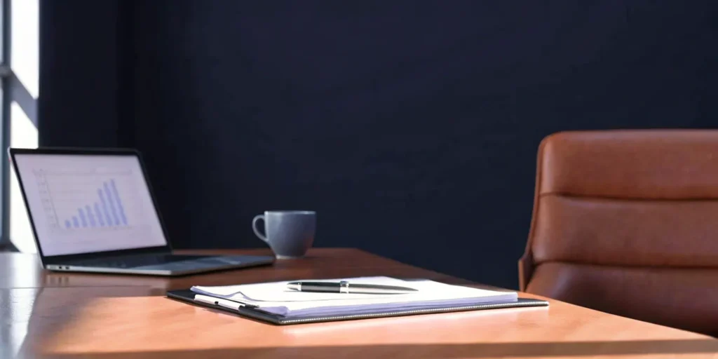 PMTA consultant's desk with laptop displaying data.