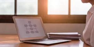 Laptop screen showing a food safety plan flowchart for FSMA preventive controls.