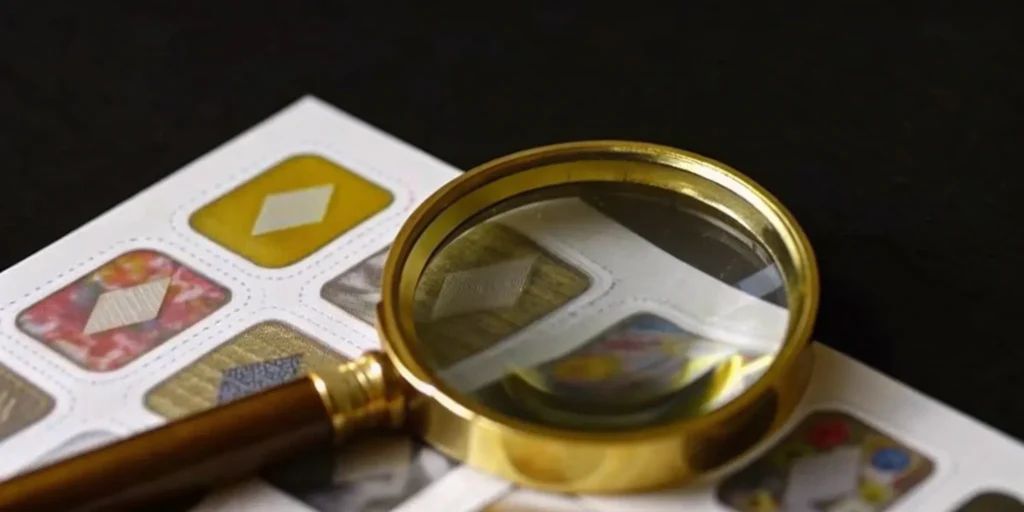 Magnifying glass inspecting a product label for a comprehension study.