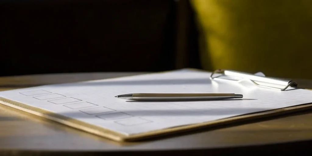 A clipboard and checklist for organizing a safety management plan.