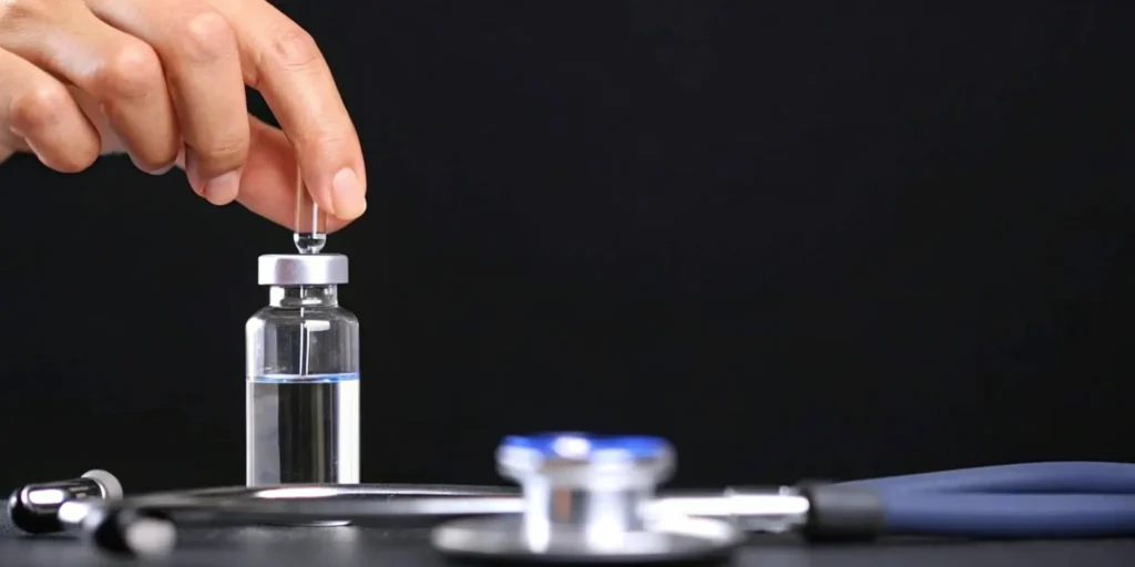 A medical vial and stethoscope for a pharmaceutical regulatory submission.