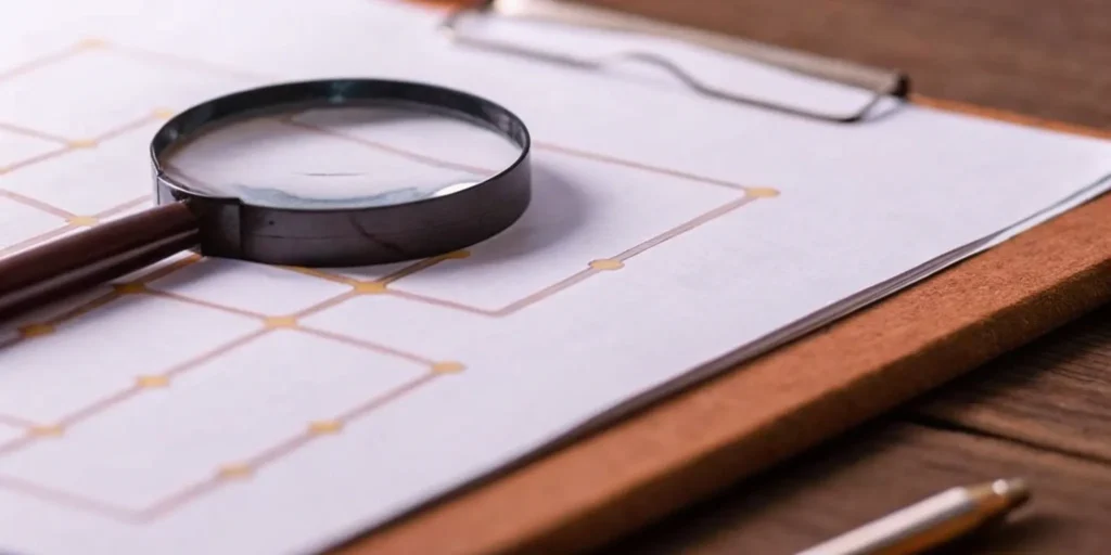 A magnifying glass analyzing a flowchart for the CAPA system development process.