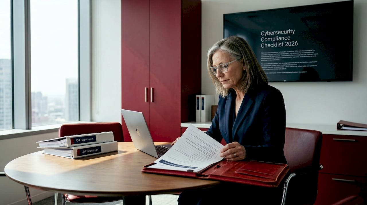 Compliance officer reviews medical device checklist