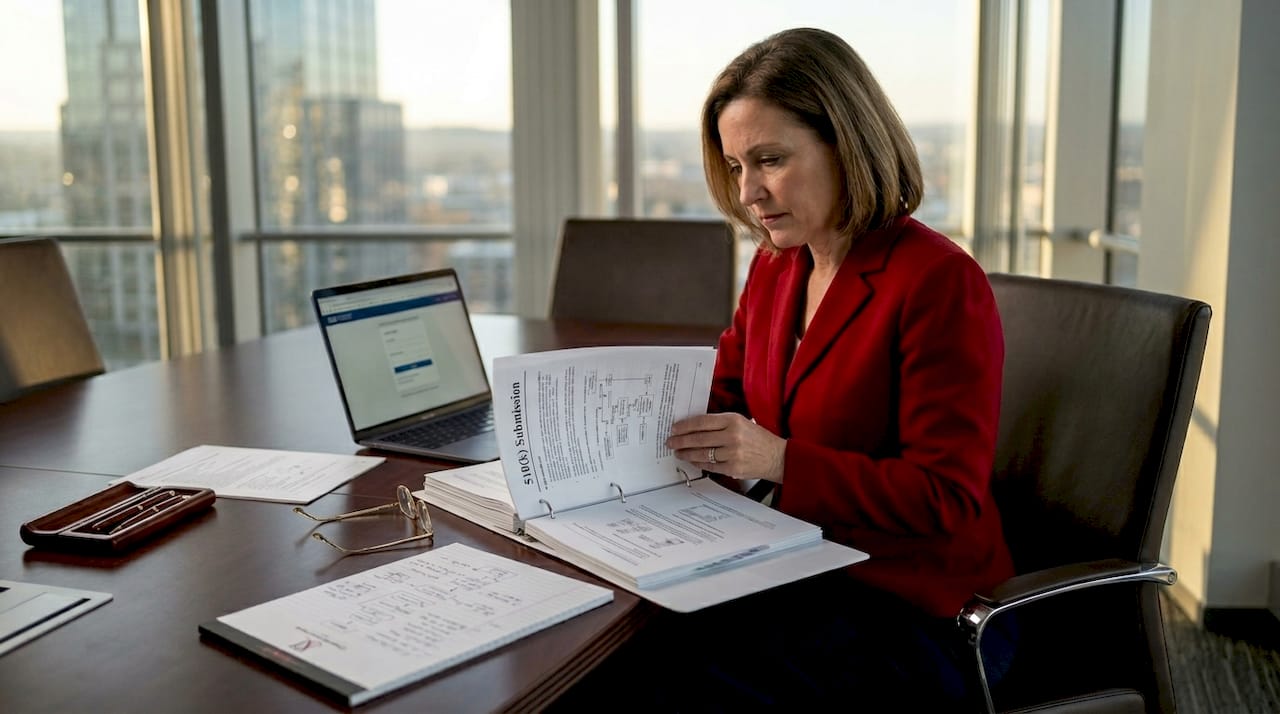 Regulatory manager reviews 510k submission folder