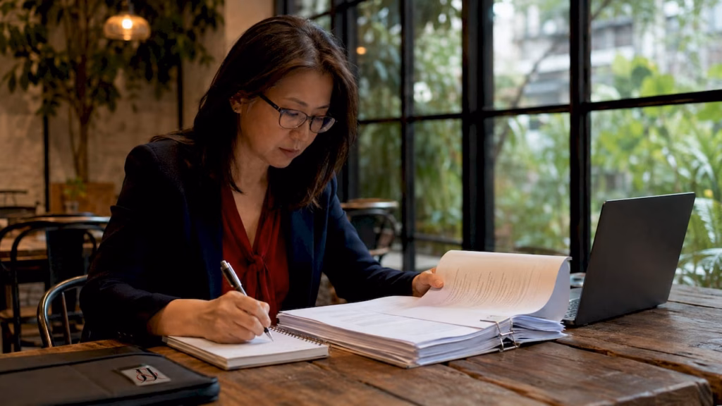 Consultant reviewing medical device regulatory documents