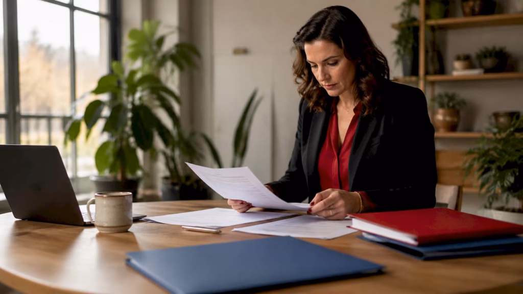 Quality manager reviewing pharmaceutical contract documents